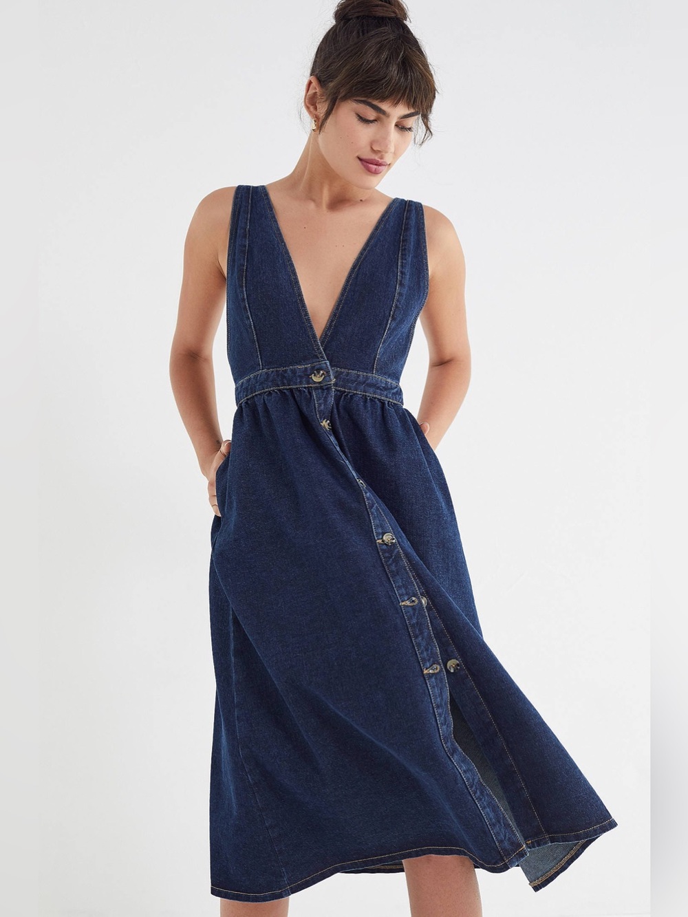 Urban Outfitters UO Denim Sleeveless Midi Dress XS 100% Cotton Casual Blue Jeans